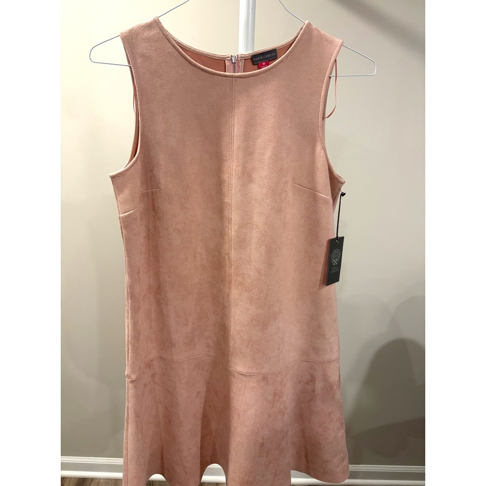 NWT Vince Camuto Blush Pink Faux Suede Drop Waist Flounce Hem Mini Dress XS